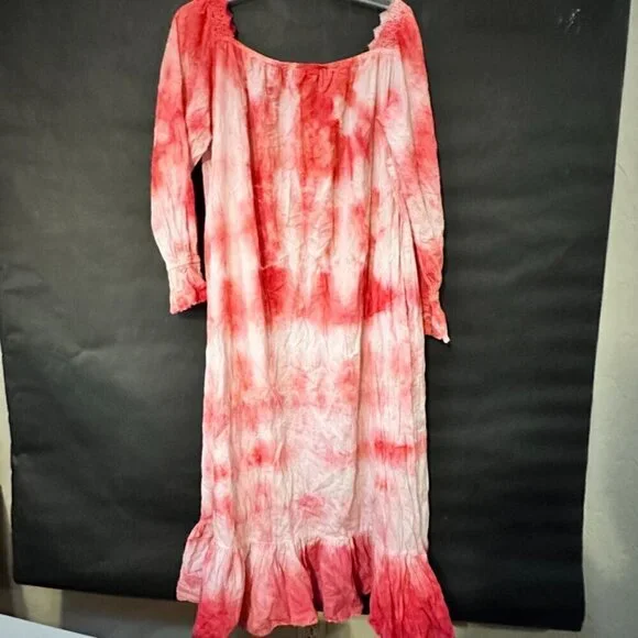 Vintage Victoria's Secret Size Medium Tie Dyed CottageCore Nightgown Prairie Red - Picture 13 of 13